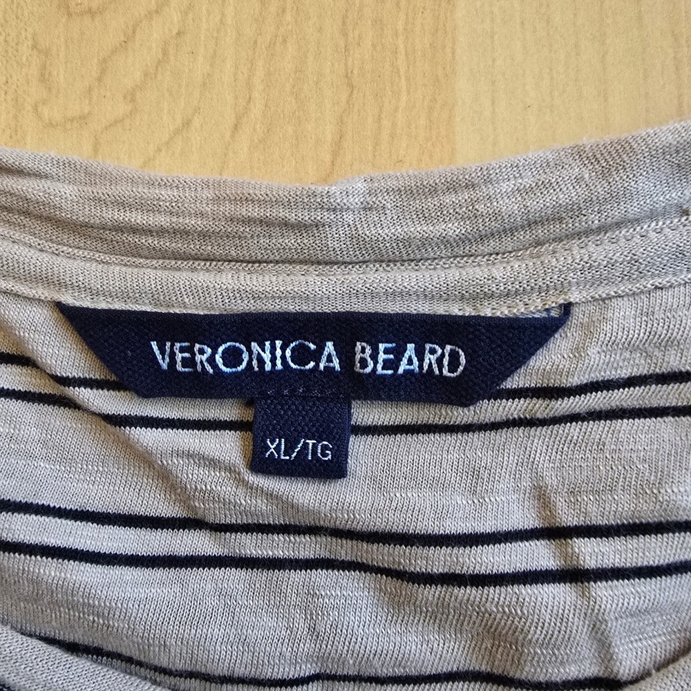 Veronica Beard Womens XL Beige Black Striped Short Sleeve Crewneck T-Shirt Peru - Picture 6 of 11